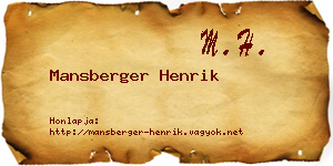 Mansberger Henrik névjegykártya